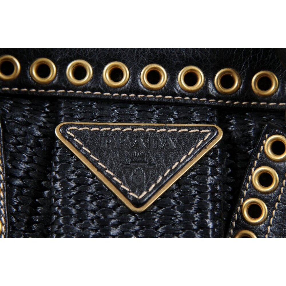 Prada Womens Paglia Vitello Daino Frame Satchel Shoulder Bag Black Woven Raffia - Picture 15 of 16